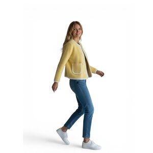 🟡 Vintage Mohair Cardigan Butter Yellow Jackie O Style Sezane Anthro Reformation